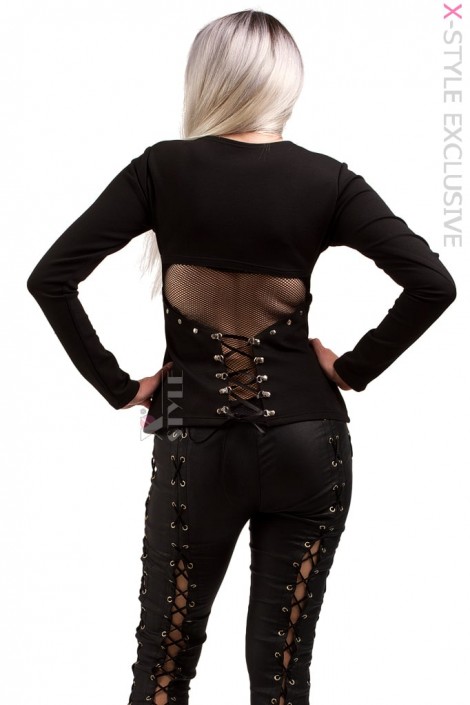 Women's Long Sleeve Top with Lacing and Mesh (102258)