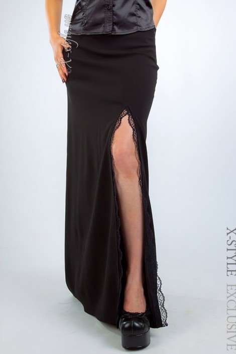 Xstyle Long Black Skirt with Slit (107087)