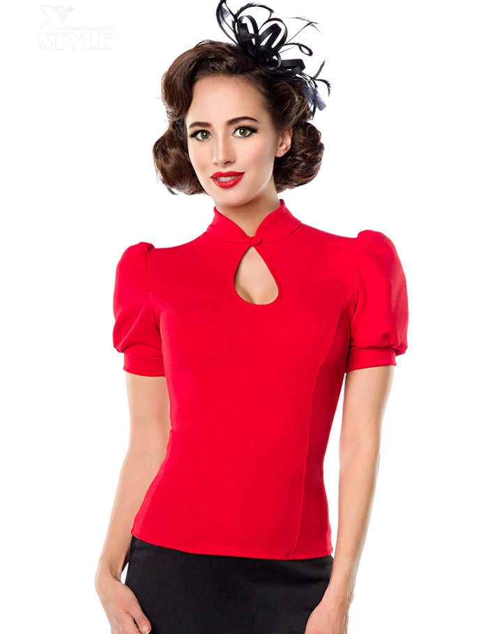 Red Retro Blouse with Puff Sleeves, 7