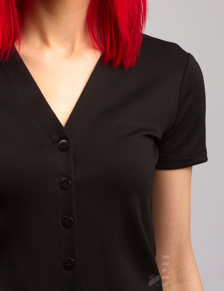 Черная трикотажная блуза с V-образным вырезом X1180, 7