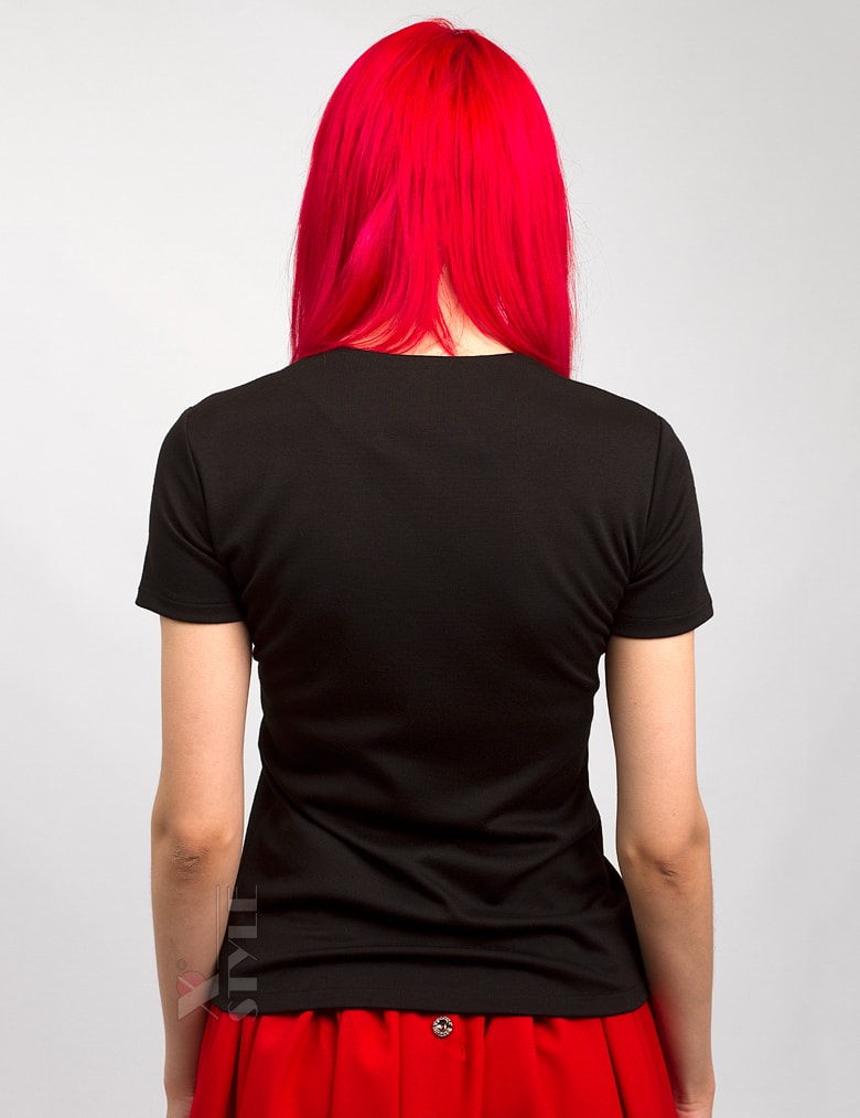 Черная трикотажная блуза с V-образным вырезом X1180, 5