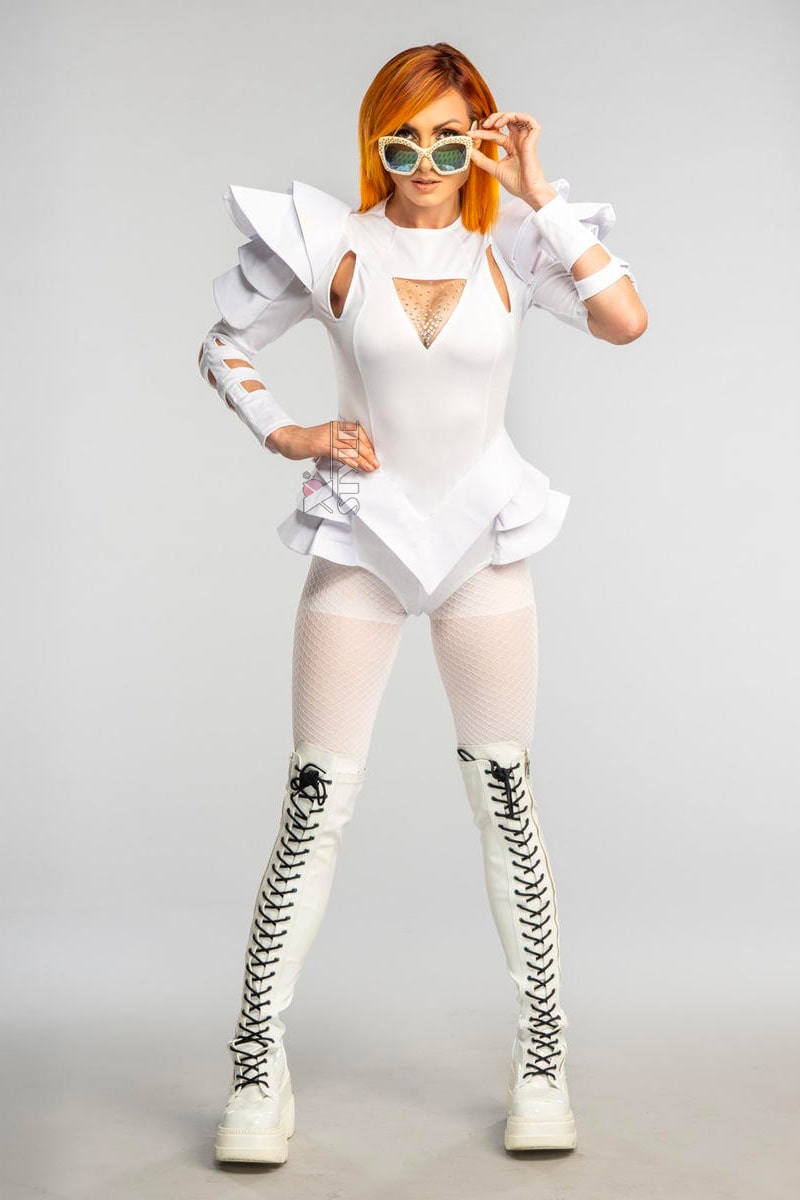 Futuristic White Bodysuit with Voluminous Details, 5
