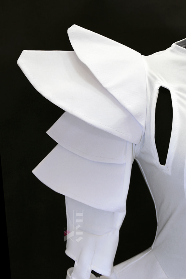 Futuristic White Bodysuit with Voluminous Details, 13