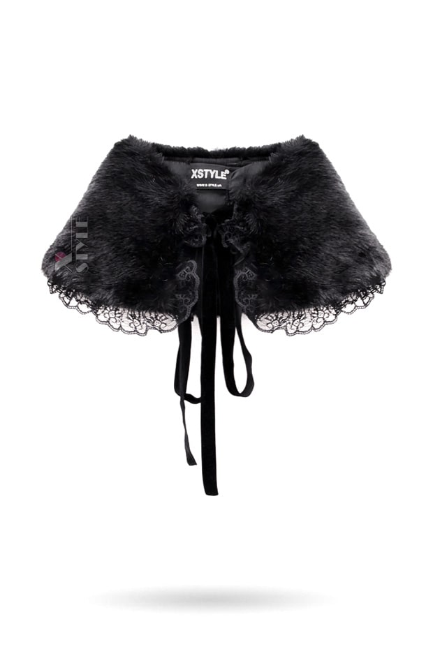 Fur Shawl with Lace and Cameo Brooch XTC130, 7