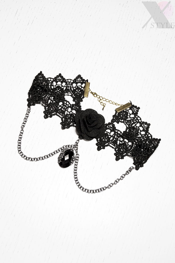 Lace Choker with Rose and Chains, 3