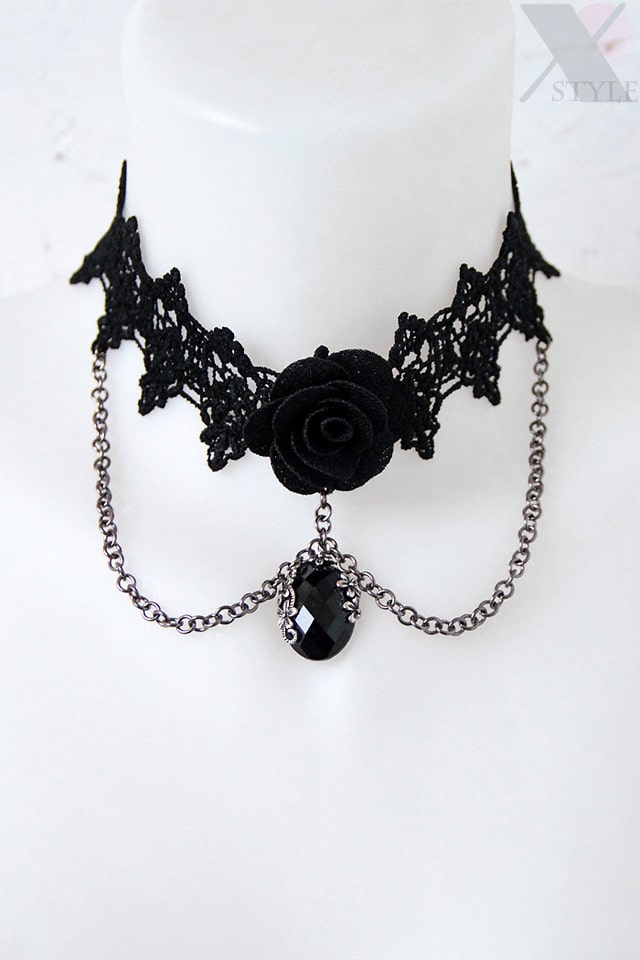 Lace Choker with Rose and Chains, 5