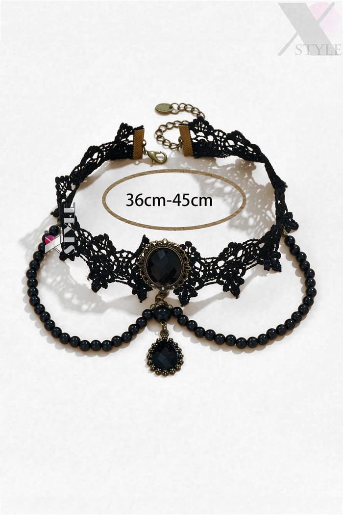Lace Choker Necklace with Beads, 5