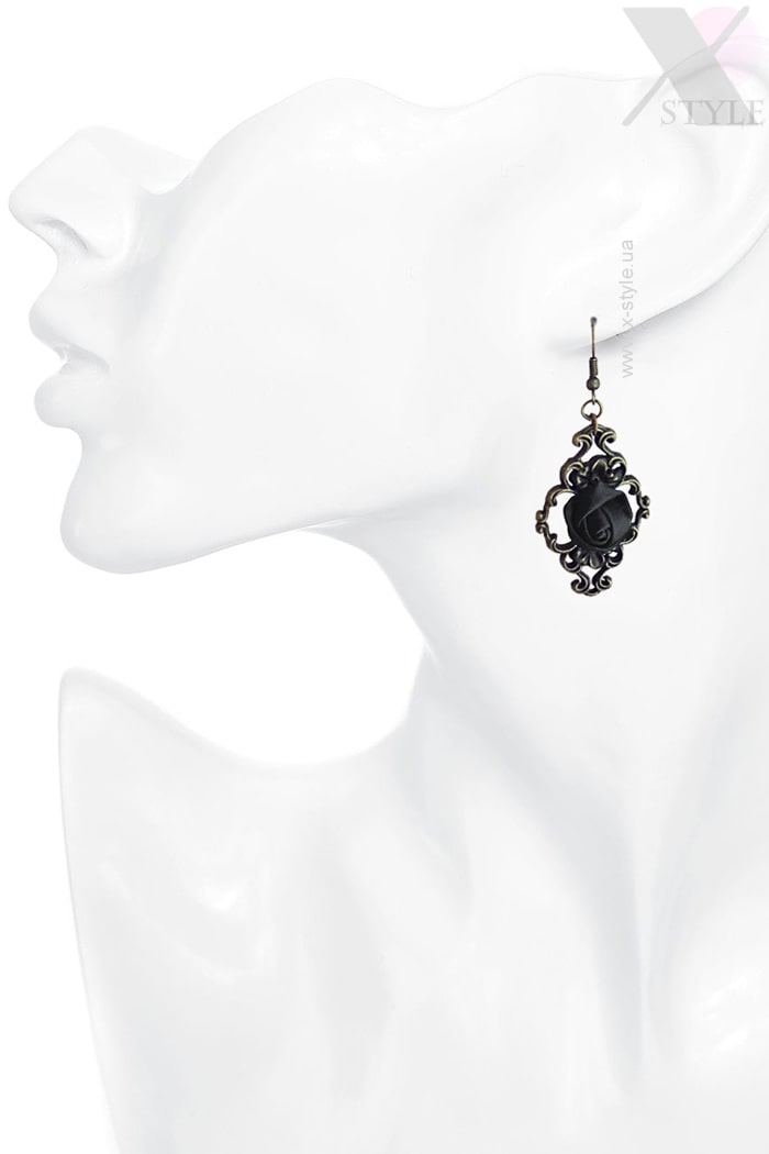 Black Rose Necklace & Earrings Set, 3
