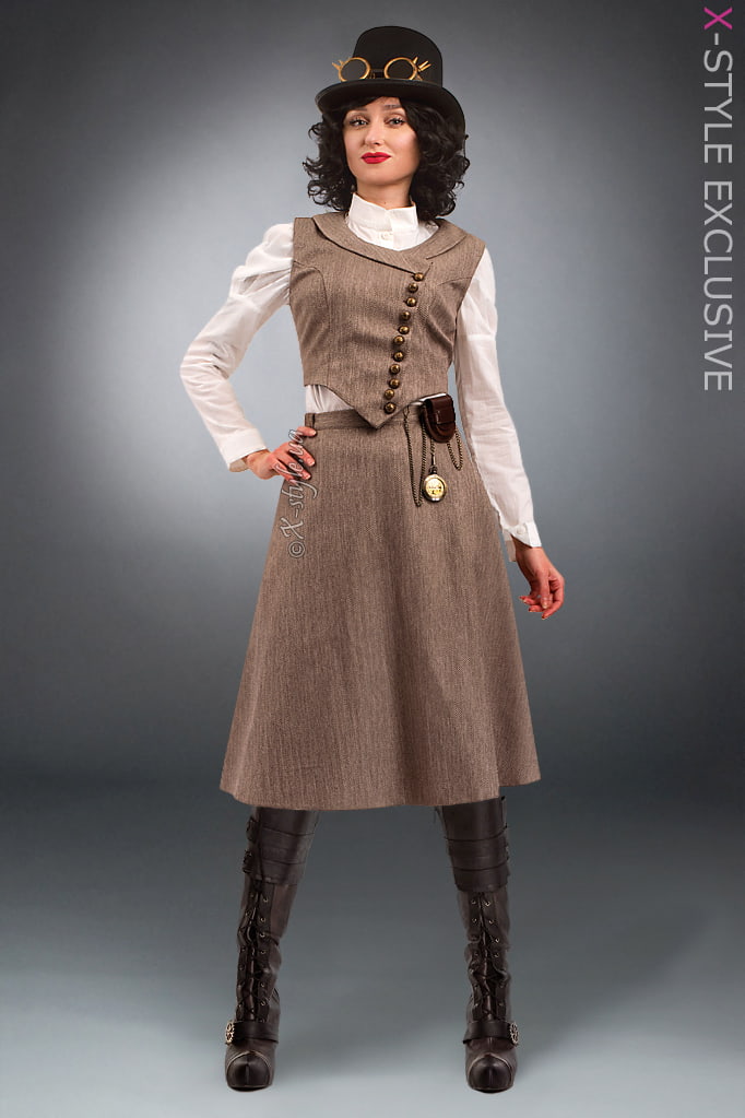Steampunk Skirt with Hinged Pocket and Watch X7202, 5