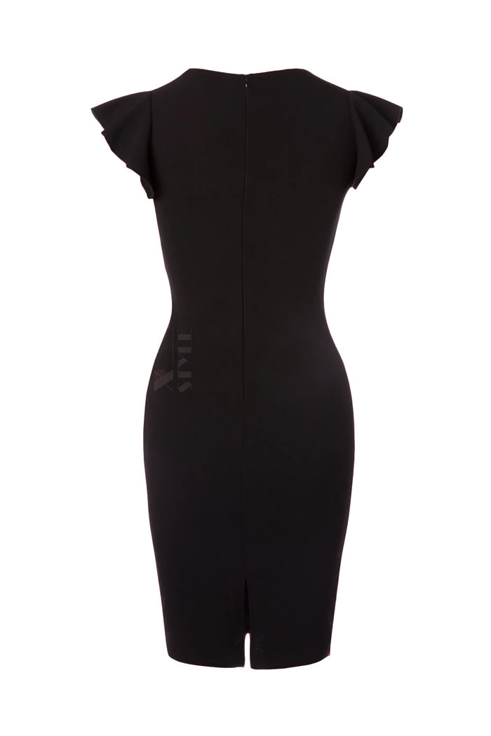 Retro Style Bodycon Midi Black Dress, 7