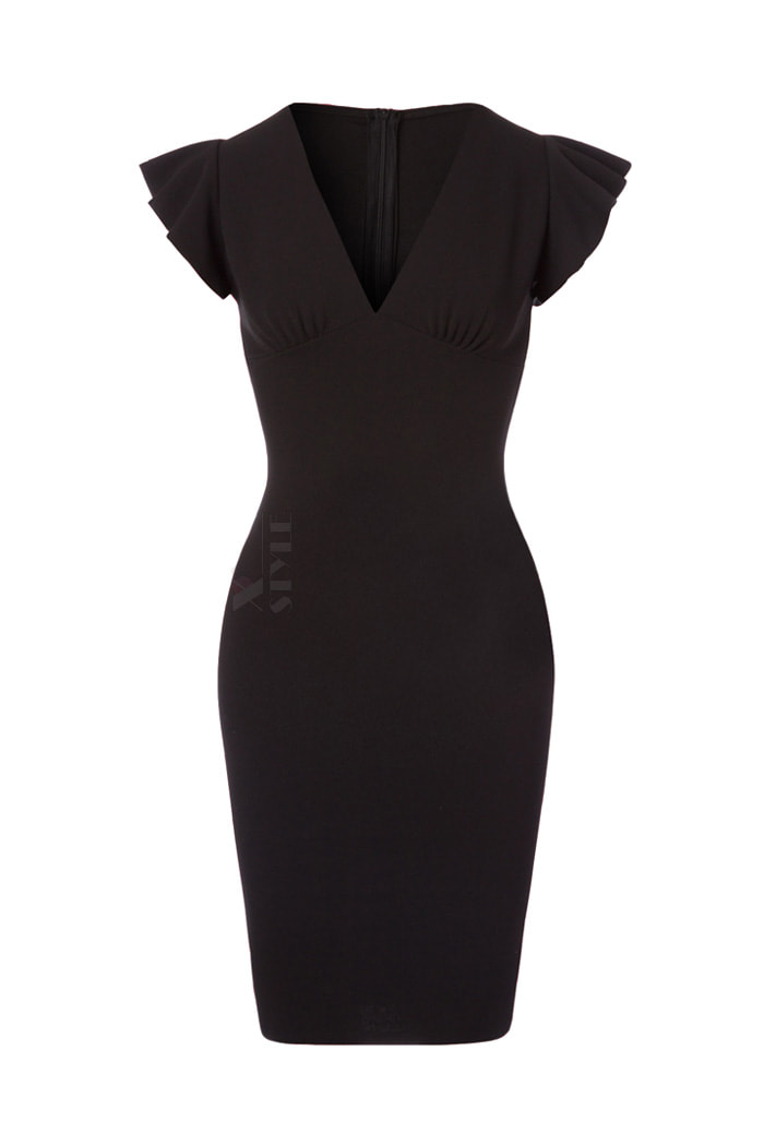 Retro Style Bodycon Midi Black Dress, 3