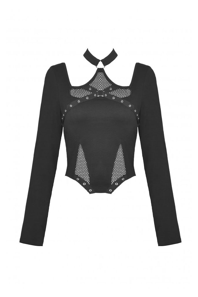Turtleneck Longsleeve Top with Choker and Straps, 9