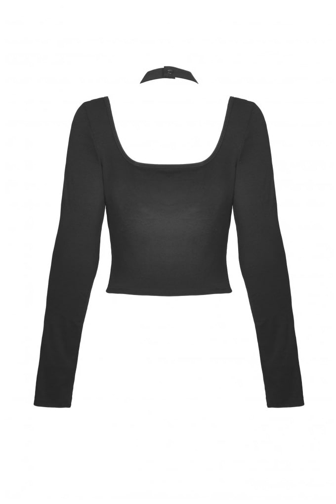 Turtleneck Longsleeve Top with Choker and Straps, 5