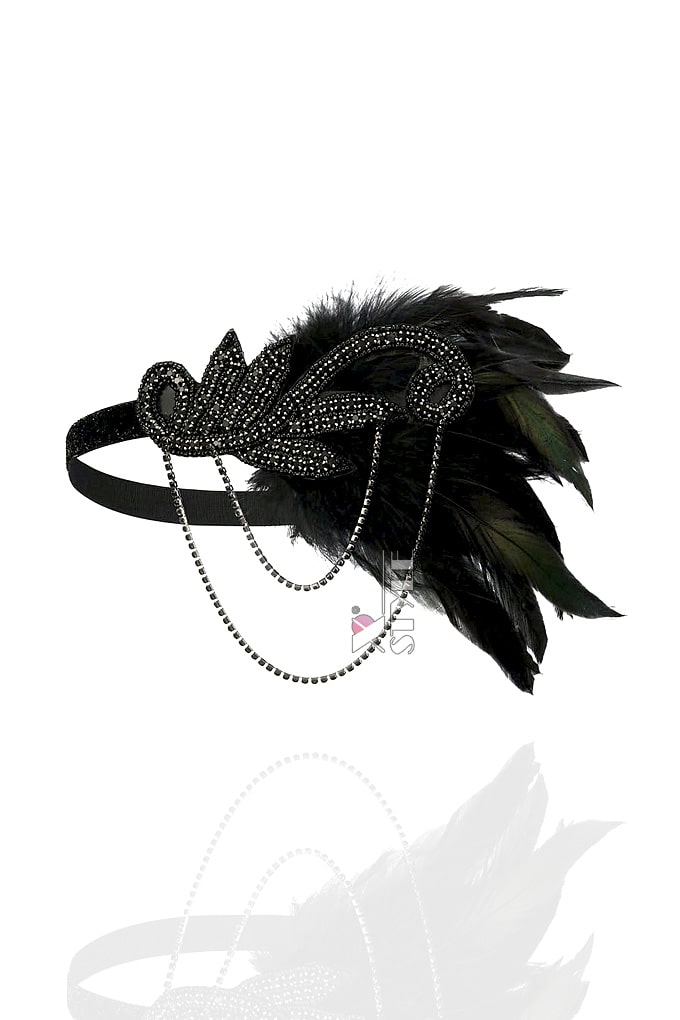 Gatsby Headband with Feathers and Chains, 5