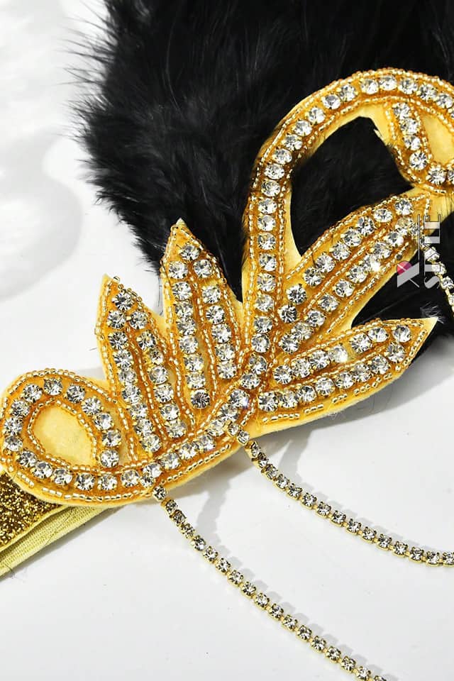 Gold-Colored Gatsby Headband with Chains, 3