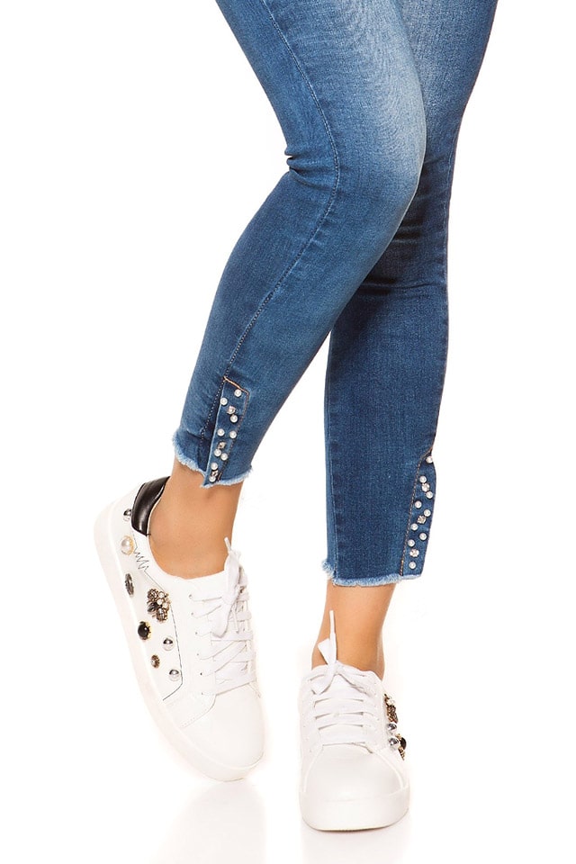 Вузькі джинси з перловим декором MR088, 11