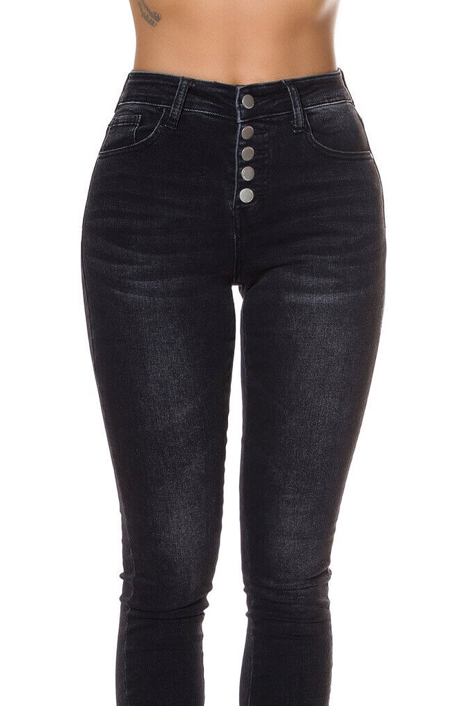 Women's Skinny Black Jeans with Buttons RJ123, 5