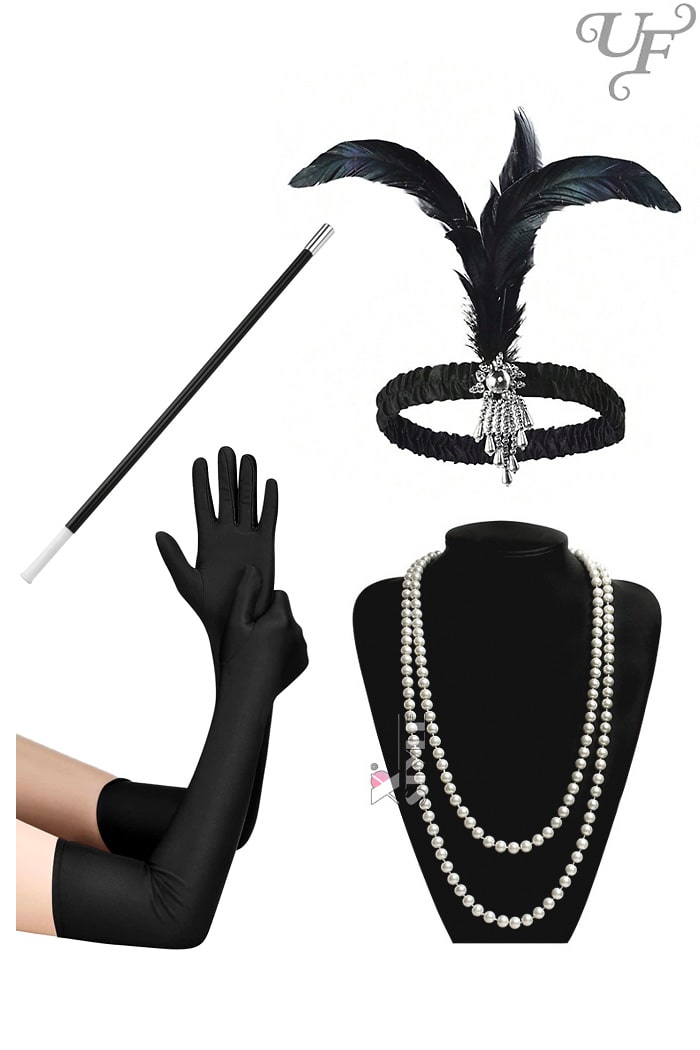 Gatsby Accessories Set (Gloves, Beads, Cigarette Holder, Headband), 3