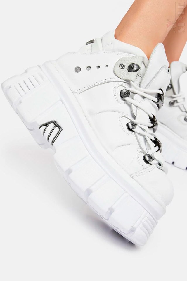 Белые кожаные кроссовки на массивной подошве B4004, 5