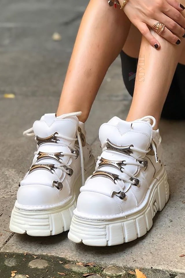 White Chunky Platform Sneakers B4004, 17