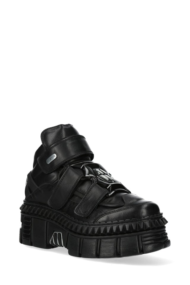 CASCO LATERAL Black Leather Platform Sneakers, 11