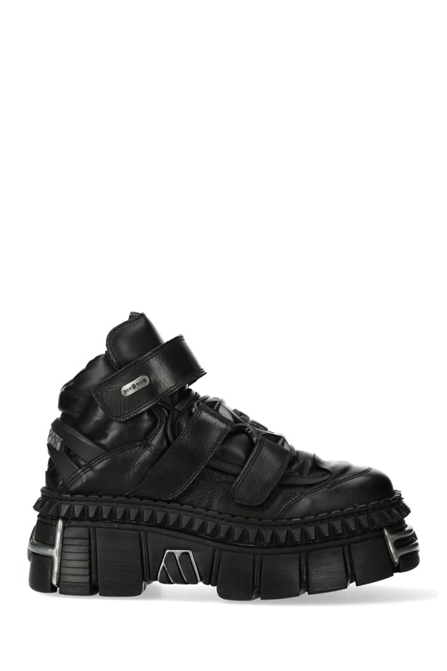 CRUST NEGRO Black Leather Platform Sneakers, 11