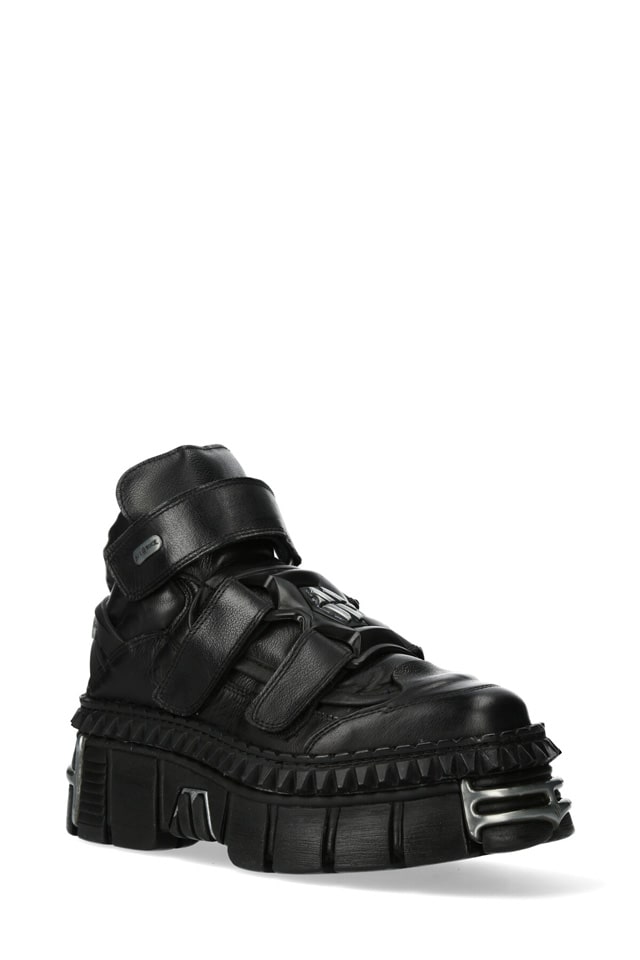 CRUST NEGRO Black Leather Platform Sneakers, 13