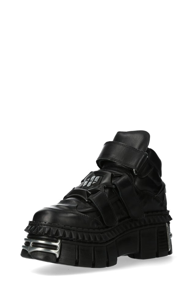 CRUST NEGRO Black Leather Platform Sneakers, 5