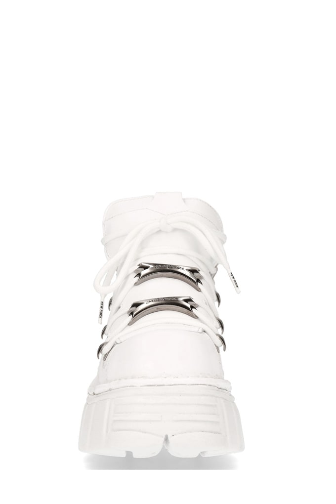 NAPA BLANCA White Leather High Platform Sneakers, 5