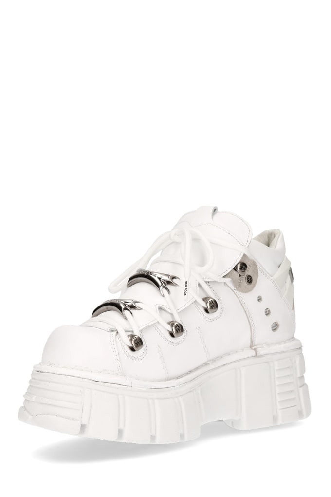 NAPA BLANCA White Leather High Platform Sneakers, 7