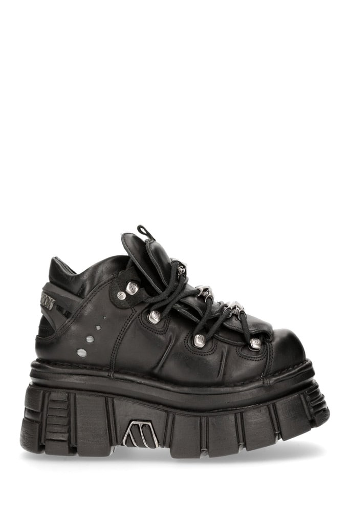 Nomada-106 Black Leather High Platform Sneakers, 3