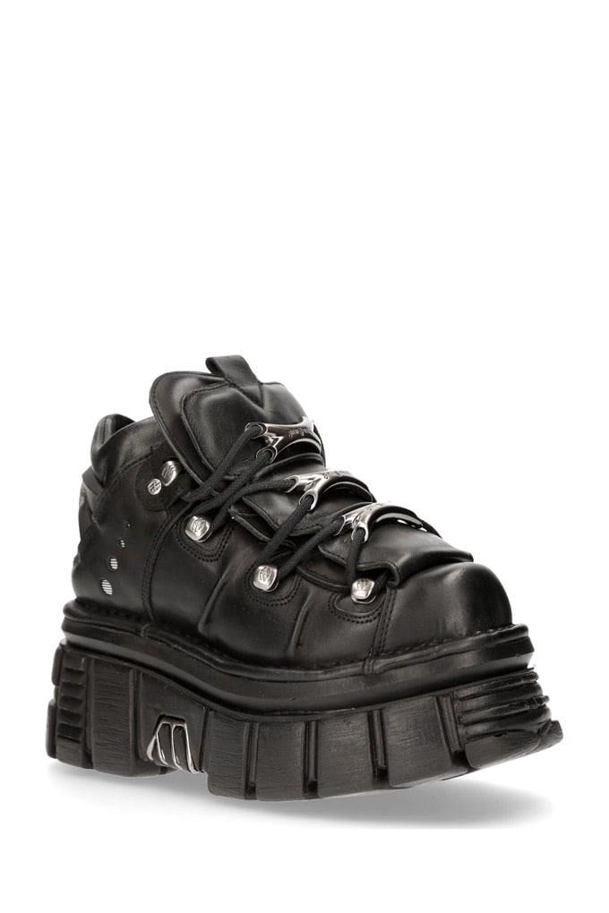 Nomada-106 Black Leather High Platform Sneakers, 11