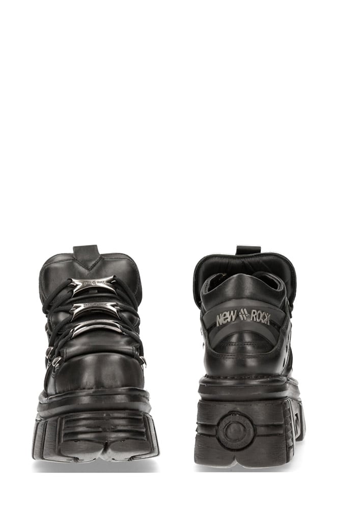 Nomada-106 Black Leather High Platform Sneakers, 9