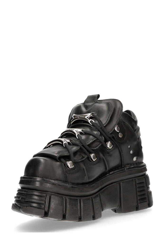 Nomada-106 Black Leather High Platform Sneakers, 7
