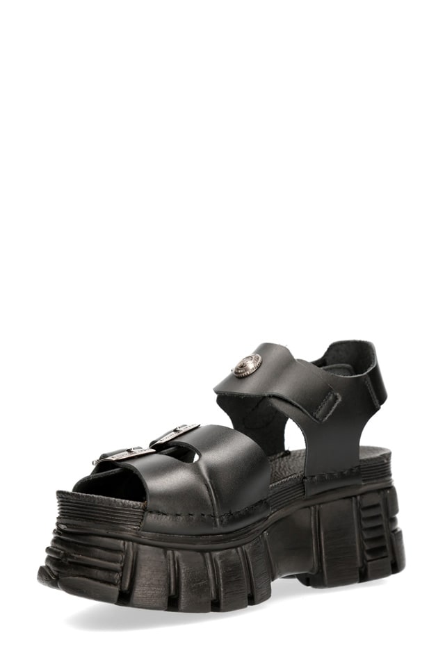 Bios Black Leather Platform Sandals, 13