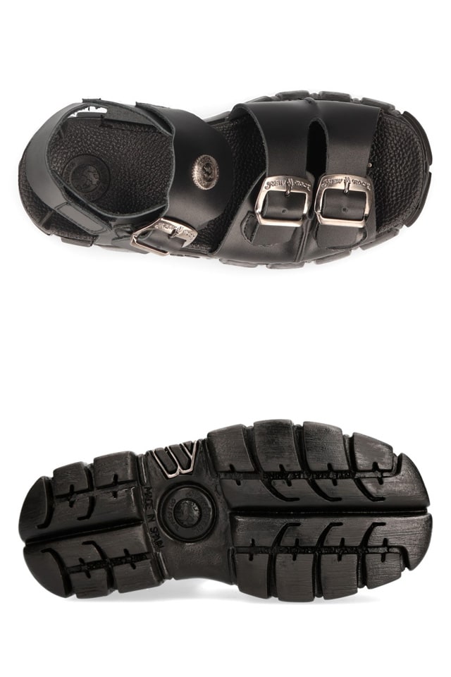 Bios Black Leather Platform Sandals, 7