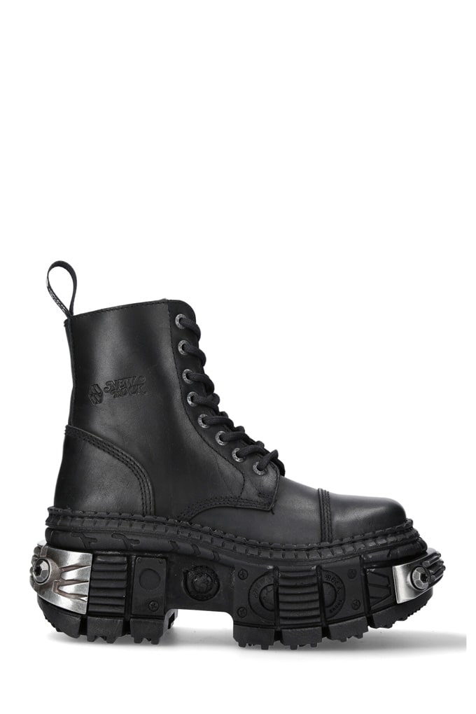 CASCO POWER Black Leather Chunky Platform Boots, 11