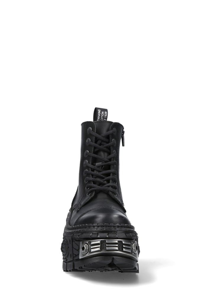 CASCO POWER Black Leather Chunky Platform Boots, 7