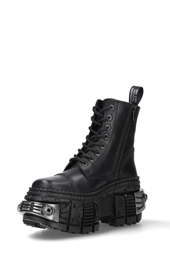 CASCO POWER Black Leather Chunky Platform Boots, 5