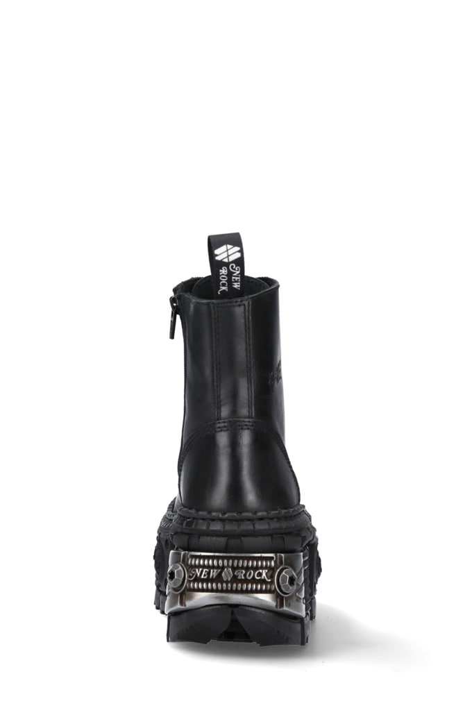 CASCO POWER Black Leather Chunky Platform Boots, 3