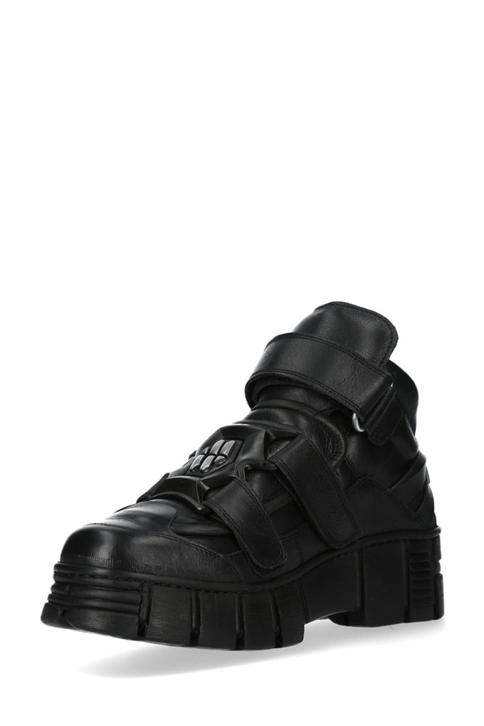 TOWER CASCO Black Leather Chunky Platform Sneakers, 3