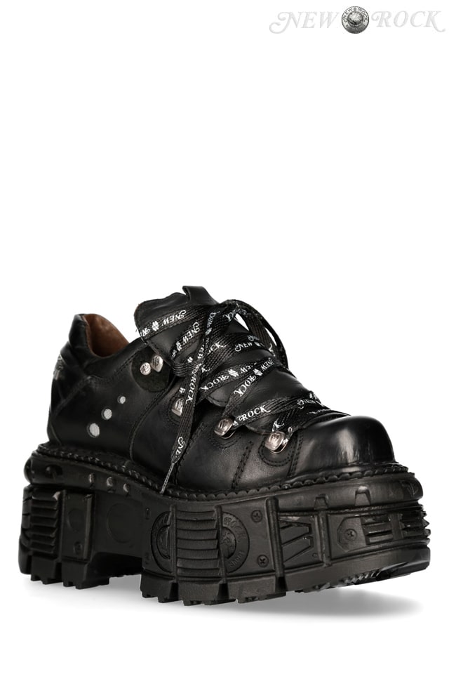 Шкіряні черевики на платформі з фірмовими шнурками New Rock, 13