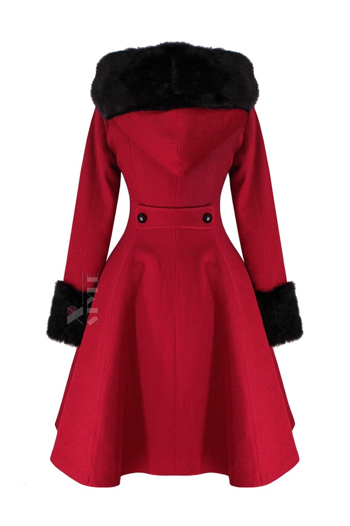 Vintage Winter Coat with Hood and Fur (80% Wool), 3