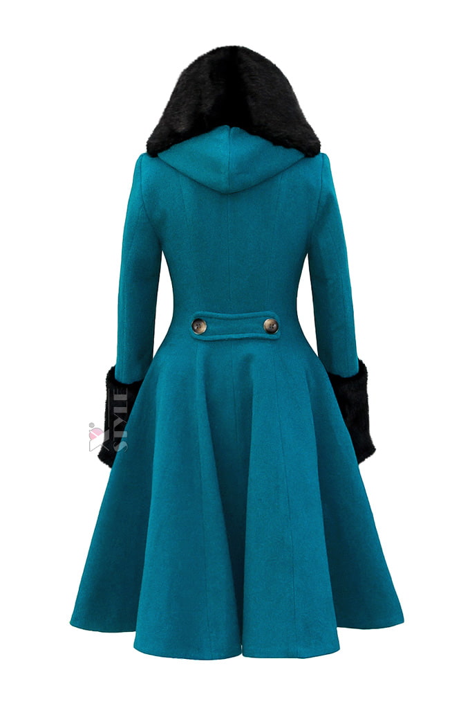 Women's Winter Wool Coat with Hood and Fur X92, 3