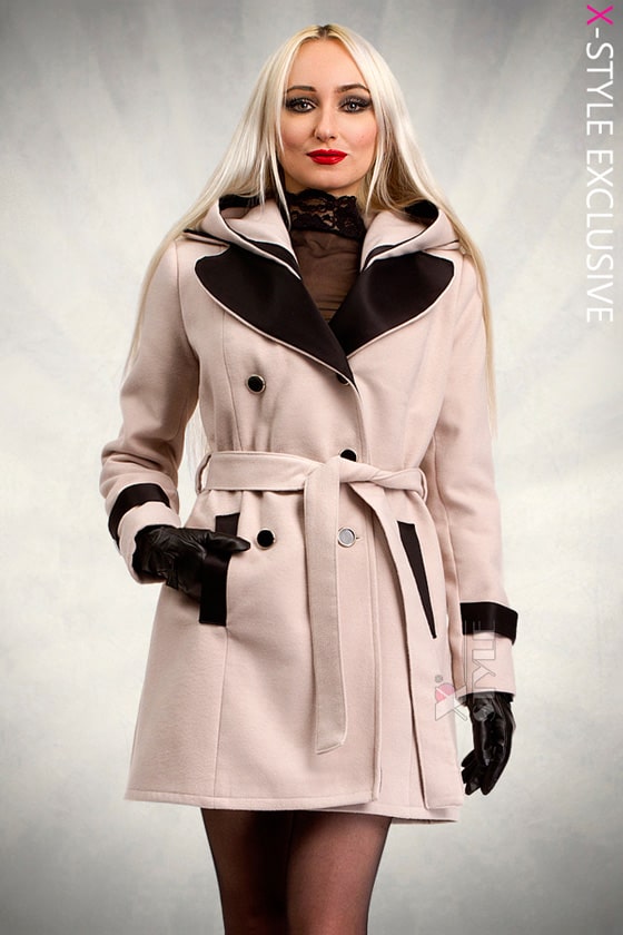 Зимове пальто з капюшоном та поясом X5047, 5