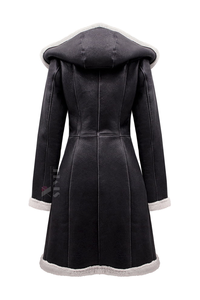 Genuine Women's Sheepskin Coat with a Hood, 7