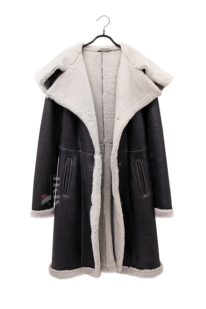 Genuine Women's Sheepskin Coat with a Hood, 3