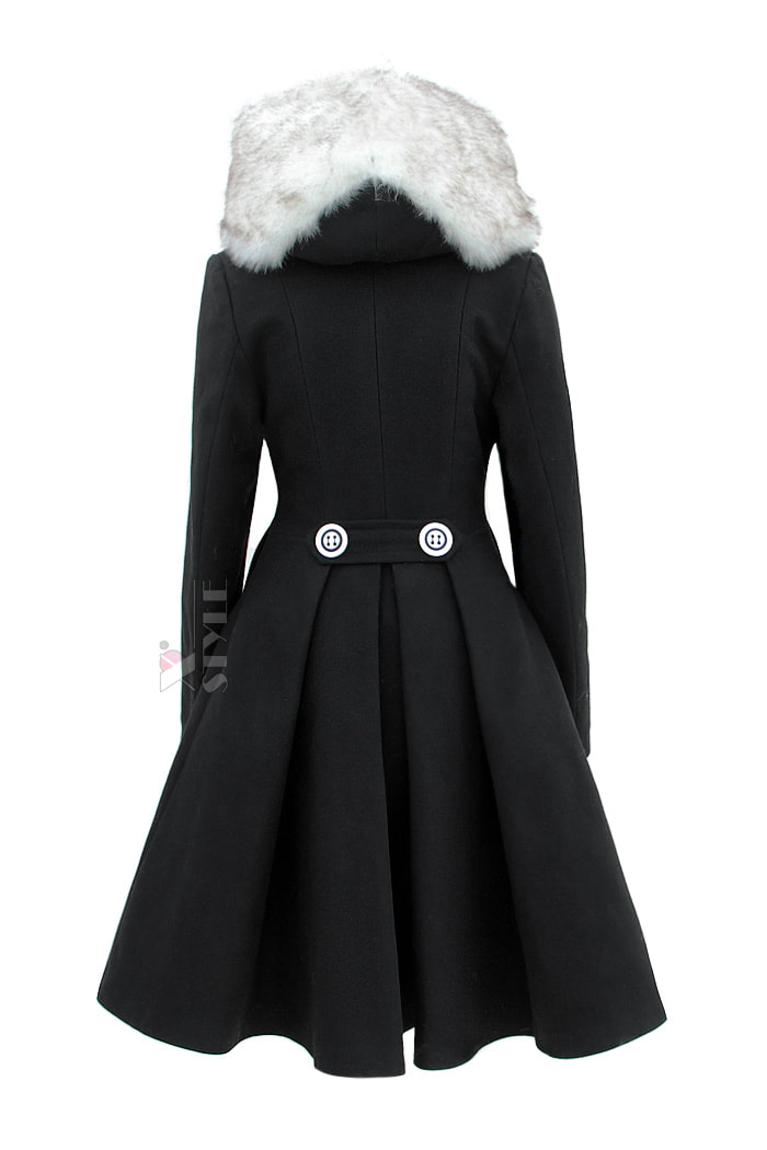 Вінтажне зимове вовняне пальто з хутром X093, 3