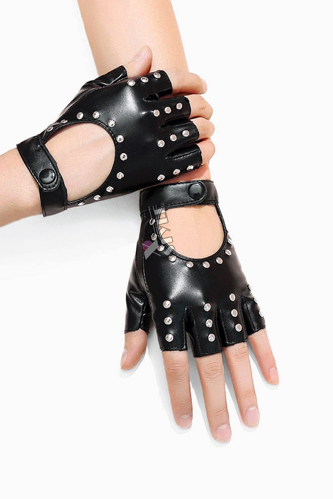 Женские кожаные перчатки с клепками X1190, 13