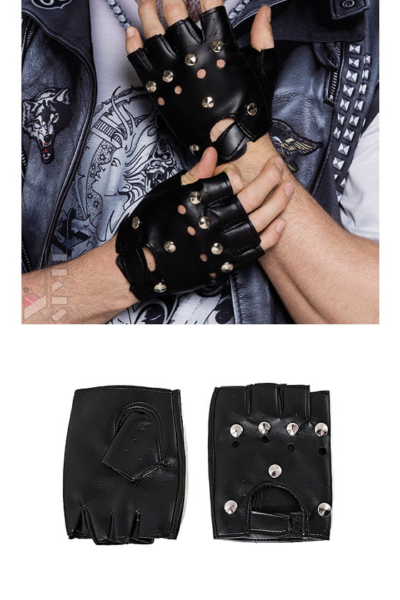 Men's Faux Leather Fingerless Gloves XT184, 9